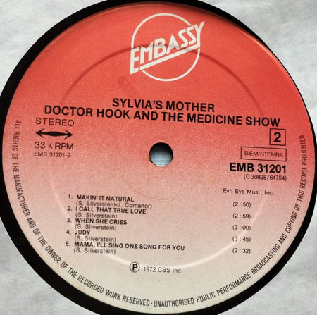 Doctor Hook And The Medicine Show  – Sylvia's Mother LP 1972 LP = in Nieuwstaat