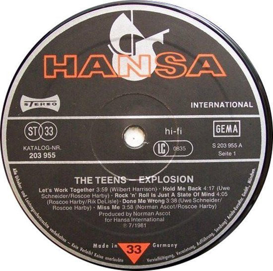 The Teens ‎– Explosion LP 1981 LP=in Nieuwstaat