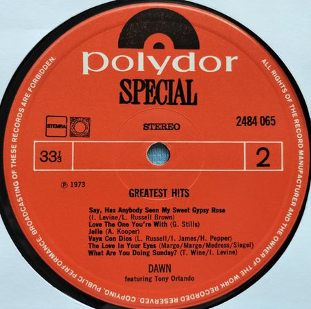 Dawn Featuring Tony Orlando - Greatest Hits (1974) LP = in Nieuwstaat