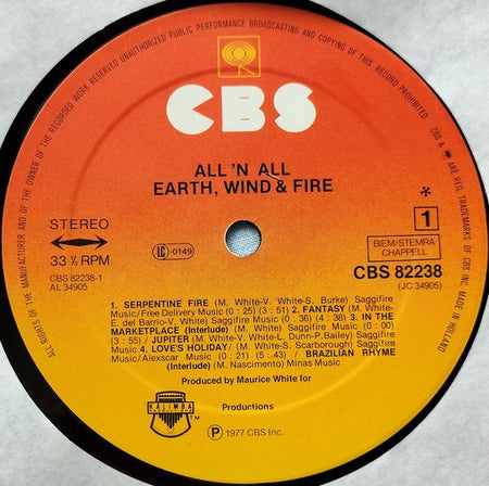 Earth, Wind & Fire ‎– All 'N All 1977 LP = in Nieuwstaat