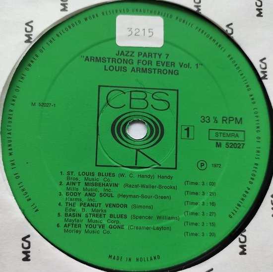 Louis Armstrong ‎– Armstrong For Ever, Vol. 1 (1972) LP