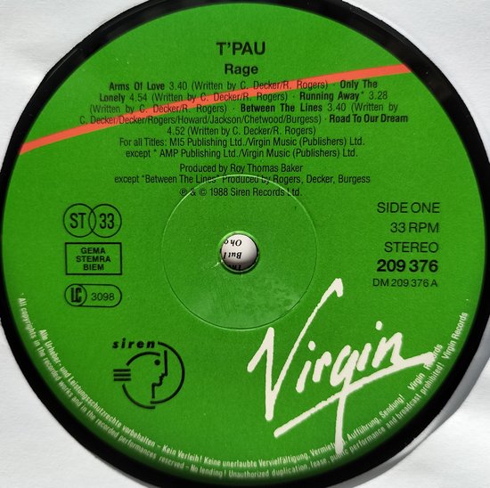T'Pau - Rage (1988) LP