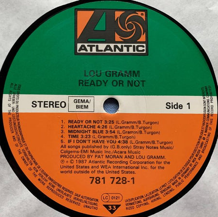 Lou Gramm - Ready Or Not (1987) LP is in Nieuwstaat. Hoes zie Foto's