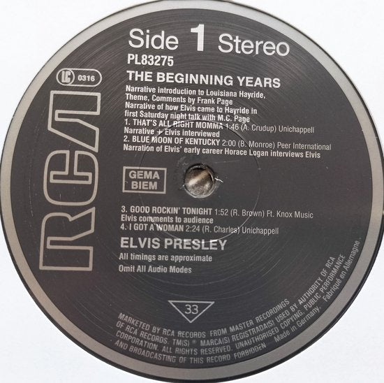 Elvis Presley ‎– The Beginning Years (1983) LP