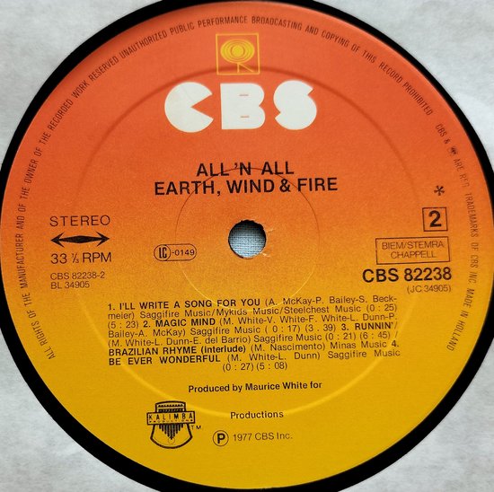 Earth, Wind & Fire ‎– All 'N All 1977 LP = in Nieuwstaat