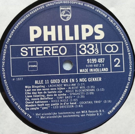 Alle 11 Goed Gek En 5 Nòg Gekker !! (1977)  LP