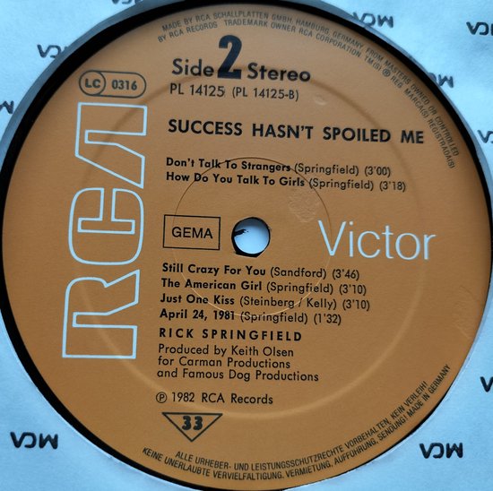 Rick Springfield - Success Hasn't Spoiled Me Yet (1982) LP