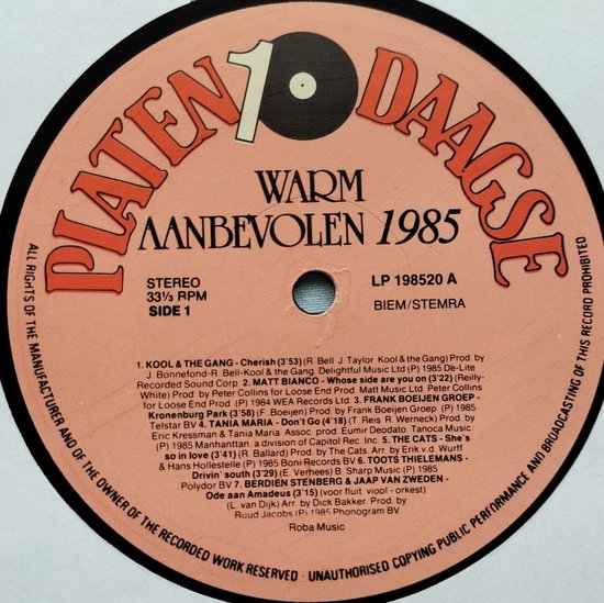 Warm Aanbevolen 1985 LP = in Nieuwstaat