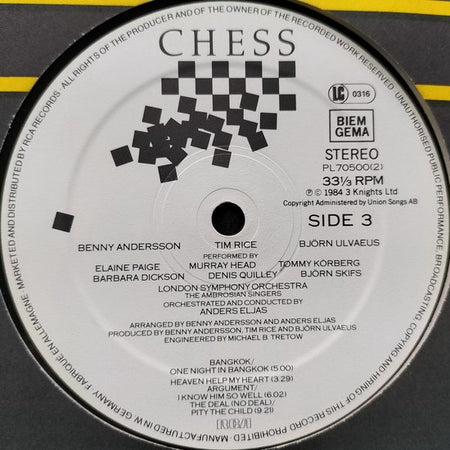 Benny Andersson / Tim Rice / Björn Ulvaeus - Chess (1984) 2XLP = als nieuw (Heren van ABBA)