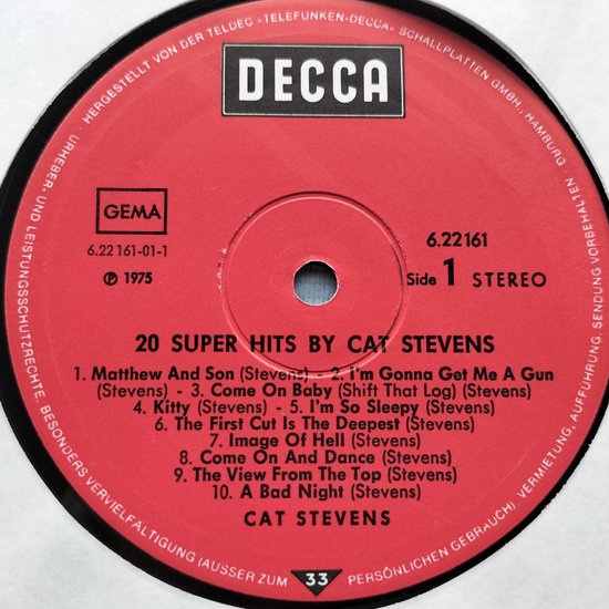 Cat Stevens – 20 Super Hits By Cat Stevens 1975 LP = als nieuw