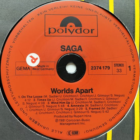 Saga - Worlds Apart (1981) LP= als Nieuw