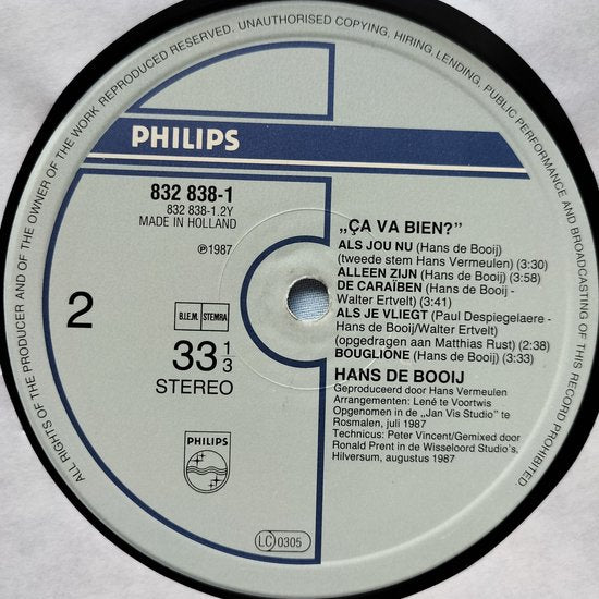 Hans de Booij - Ça Va Bien? (1987) LP
