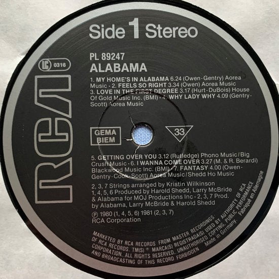 Alabama ‎– Alabama 1984 LP is in Nieuwstaat Hoes zie Foto's