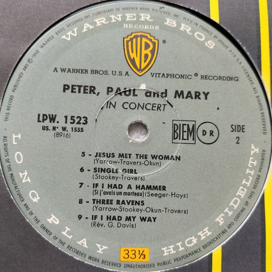 Peter, Paul And Mary ‎– In Concert (1962) LP MONO