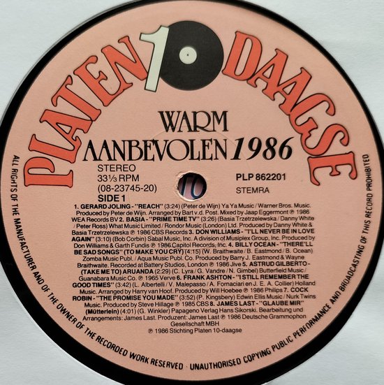Warm Aanbevolen 1986 LP = als nieuw