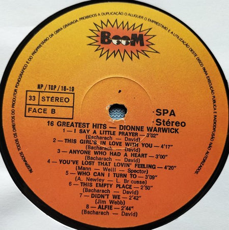 Dionne Warwicke  – 16 Greatest Hits ( 1976) LP = in Nieuwstaat