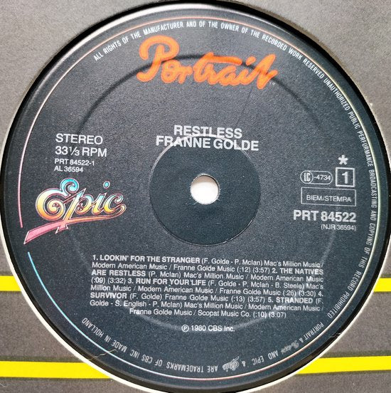 Franne Golde – Restless (1980) een haarlijntje LP