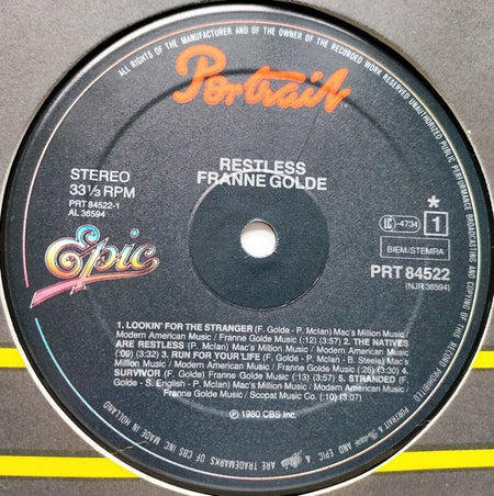 Franne Golde – Restless (1980) een haarlijntje LP