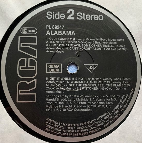 Alabama ‎– Alabama 1984 LP is in Nieuwstaat Hoes zie Foto's
