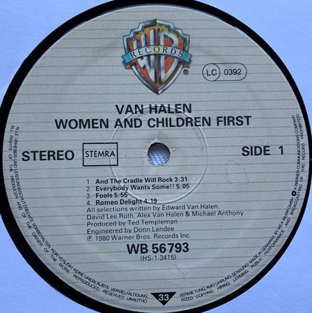 Van Halen ‎– Women And Children First 1980 LP Hoes zie Foto's