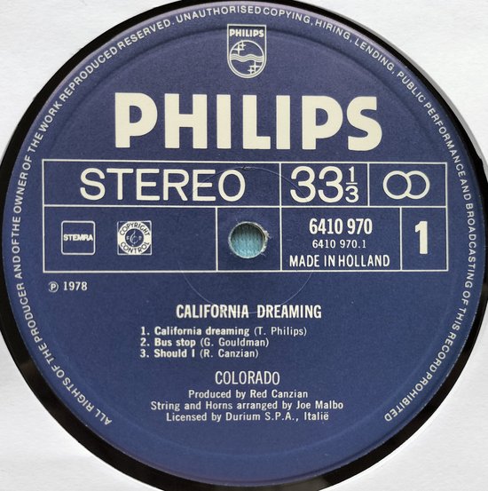Colorado ‎– California Dreaming (1978)  LP = in Nieuwstaat