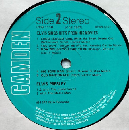 Elvis Presley ‎– Sings Hits From His Movies 1972 LP LP Tooltip Let op! Dit product is een LP. Hiervoor heb je een platenspeler nodig.