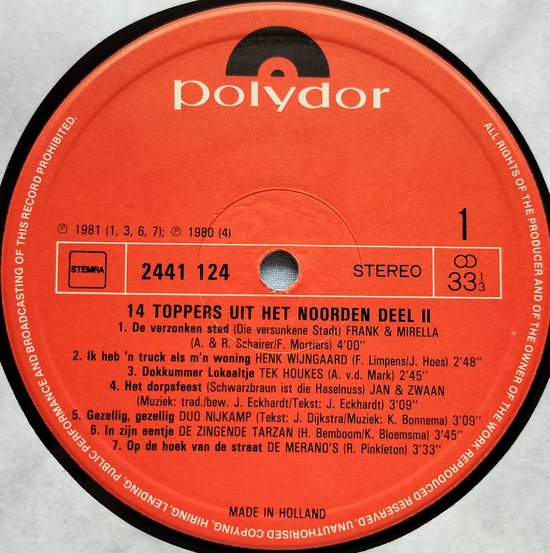 14 Toppers Uit Het Noorden Deel 2 (1981) LP