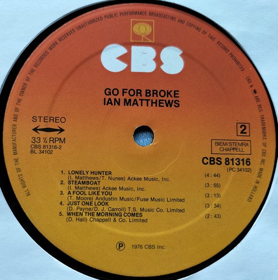 Ian Matthews  ‎– Go For Broke (1976) LP = als nieuw