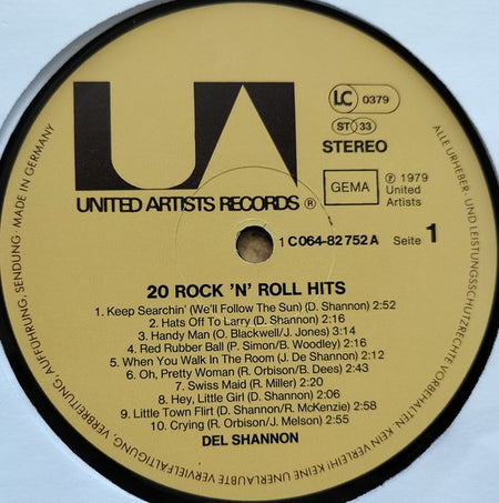 Del Shannon – 20 Rock 'N' Roll Hits (1979) LP = als nieuw