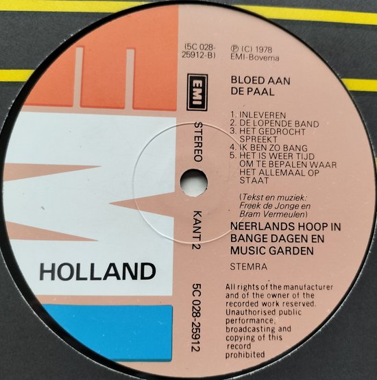Neerlands Hoop in Bange Dagen - Bloed aan de Paal (1978) LP=als nieuw
