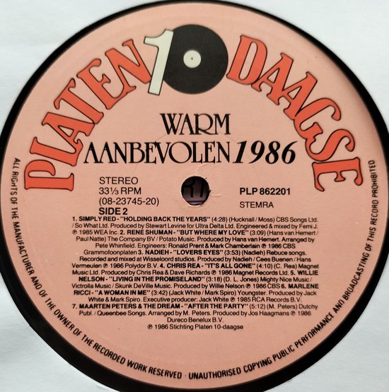 Warm Aanbevolen 1986 LP = als nieuw