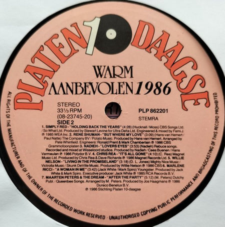 Warm Aanbevolen 1986 LP = als nieuw