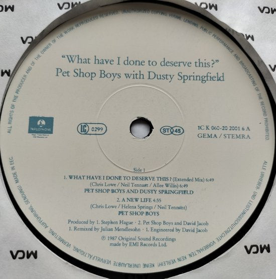 Pet Shop Boys With Dusty Springfield – What Have I Done To Deserve This? (1987) LP = als nieuw