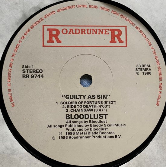 Bloodlust - Guilty as Sin (1985) LP ( bijna Nieuwstaat) (Metal)