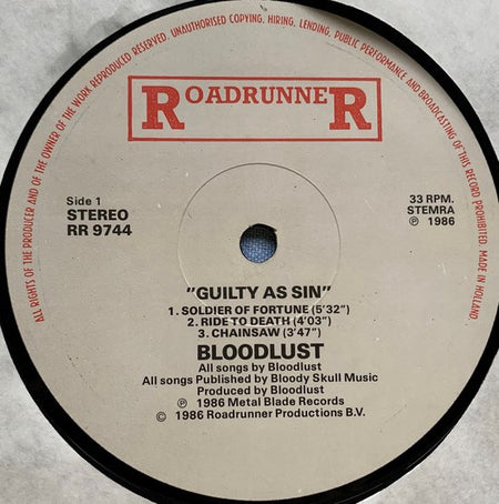 Bloodlust - Guilty as Sin (1985) LP ( bijna Nieuwstaat) (Metal)