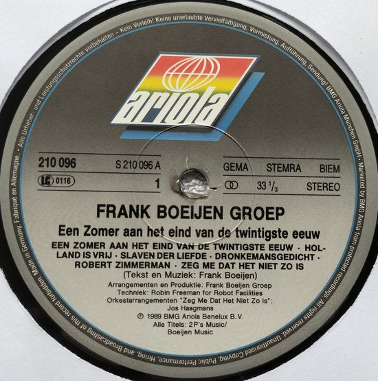 Frank Boeijen Groep - Een Zomer Aan Het Eind Van De Twintigste Eeuw (1989) LP = als nieuw