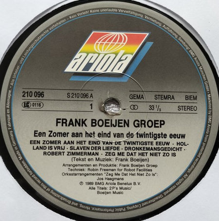 Frank Boeijen Groep - Een Zomer Aan Het Eind Van De Twintigste Eeuw (1989) LP = als nieuw