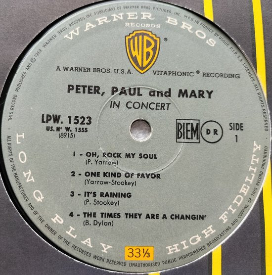 Peter, Paul And Mary ‎– In Concert (1962) LP MONO