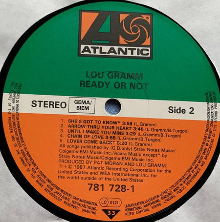 Lou Gramm - Ready Or Not (1987) LP is in Nieuwstaat. Hoes zie Foto's