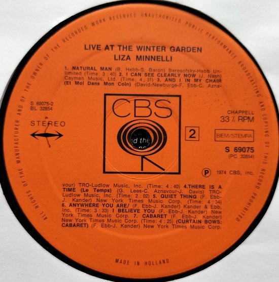 Liza Minnelli ‎– Live At The Winter Garden (1974) LP