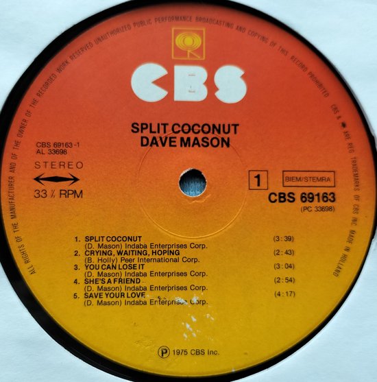 Dave Mason - Split Coconut (1975) LP