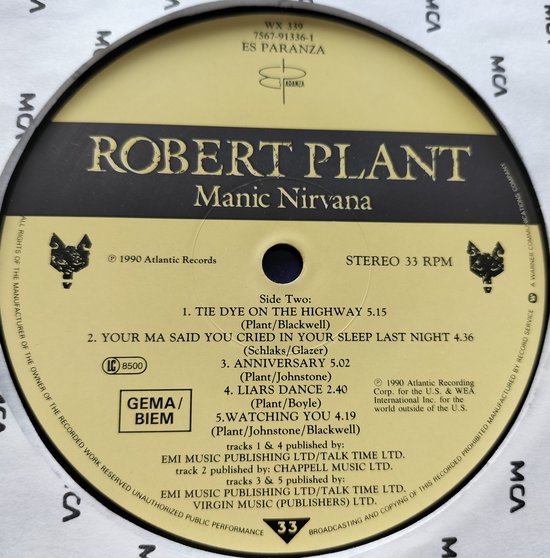 Robert Plant - Manic Nirvana (1990) LP