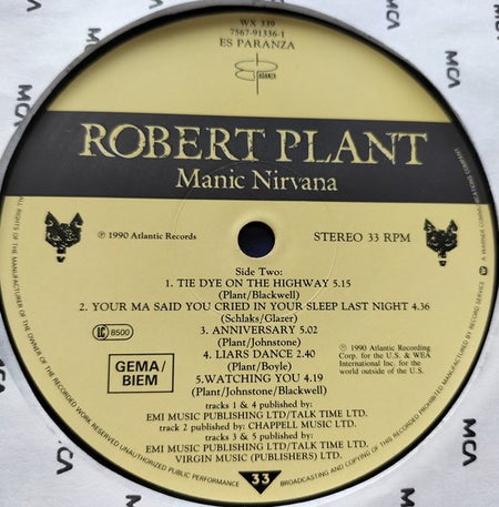 Robert Plant - Manic Nirvana (1990) LP
