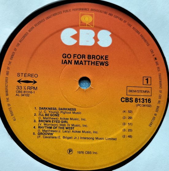 Ian Matthews  ‎– Go For Broke (1976) LP = als nieuw