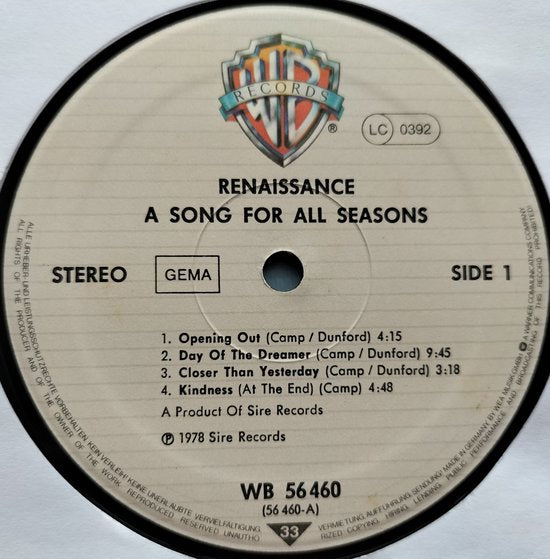 Renaissance - A Song for All Seasons (1978) LP = als nieuw