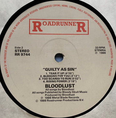 Bloodlust - Guilty as Sin (1985) LP ( bijna Nieuwstaat) (Metal)