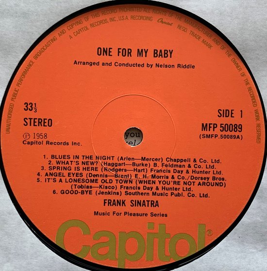 FRANK SINATRA ONE FOR MY BABY 1973 LP IS IN NIEUWSTAAT HOES ZIE FOTO'S