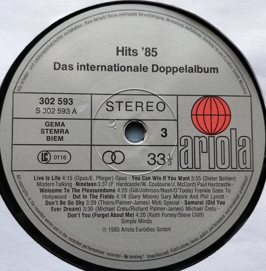 Hits 85 • Das Internationale Doppelalbum (1985) 2XLP zijn als nieuw