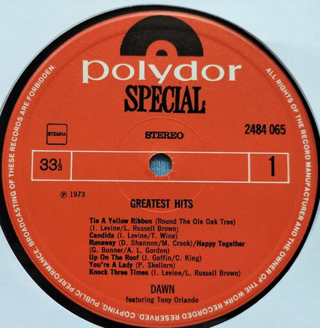 Dawn Featuring Tony Orlando - Greatest Hits (1974) LP = in Nieuwstaat