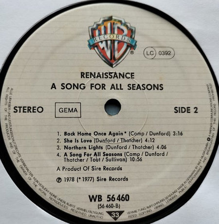Renaissance - A Song for All Seasons (1978) LP = als nieuw